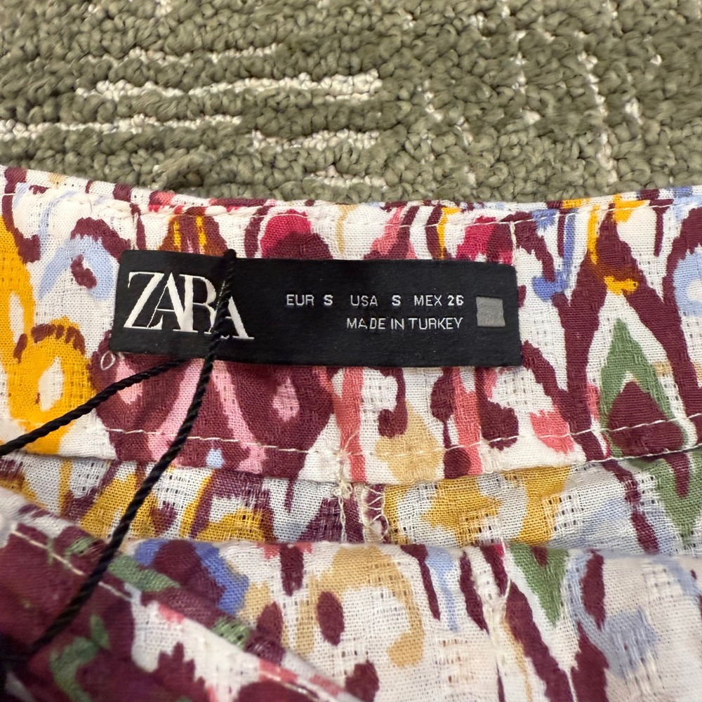 Zara Women's Multicolor Ikat Print Tie Waist Paperbag Shorts Size S - Picture 2 of 5